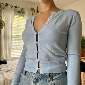 Zara baby blue pearl button cardigan
